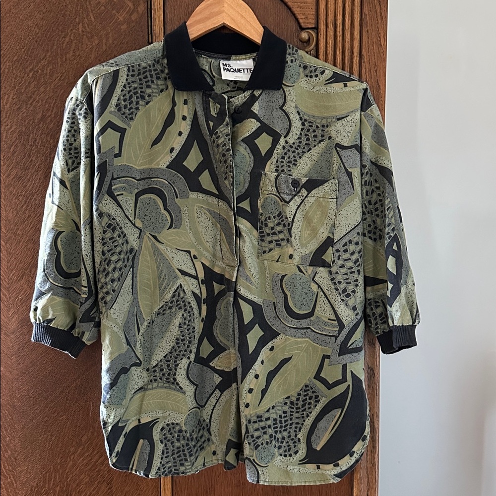 Vintage 80’s Ms. Paquette California Quarter Sleeve GreenButton Up Blouse Medium